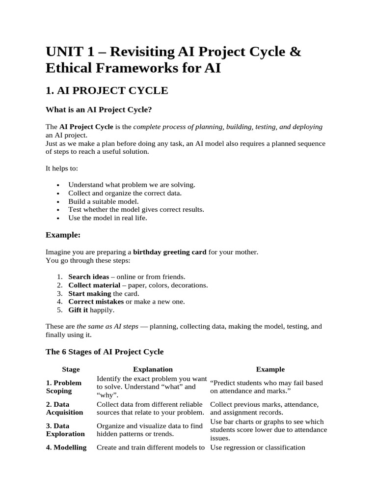 Revisiting AI Project Cycle & Ethical Frameworks for AI | PDF ...