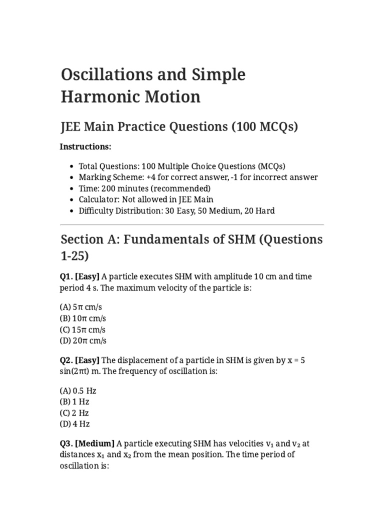 Oscillations JEE Main Questions | PDF | Pendulum | Damping