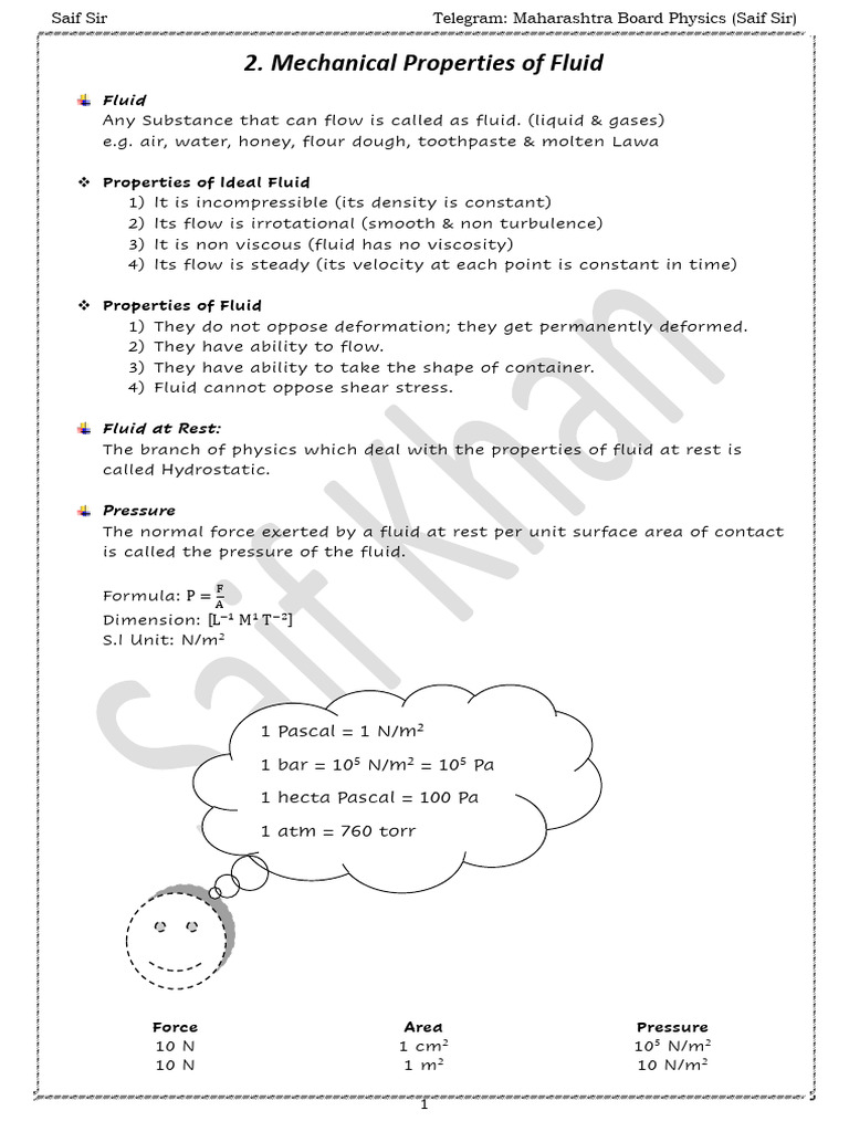 2. Mechanical Properties of Fluid | PDF | Pressure | Surface Tension