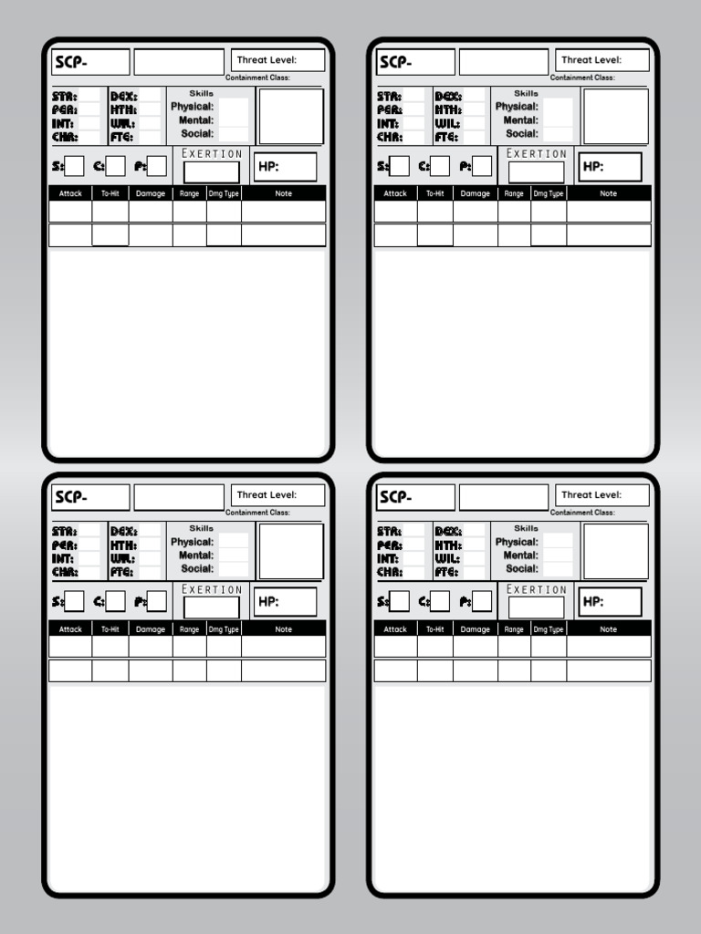 SCP and NPC Stat Sheet (2nd Edition) | PDF