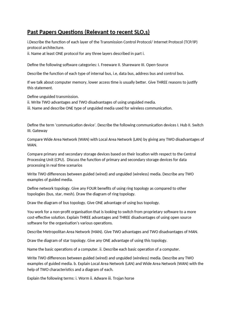 Comp Past Papers Quuestions Relevent | PDF | Computer Network | Network ...