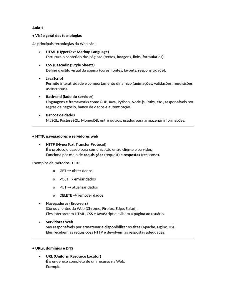 Aula 1 | PDF | Rede mundial de computadores | Internet e Web