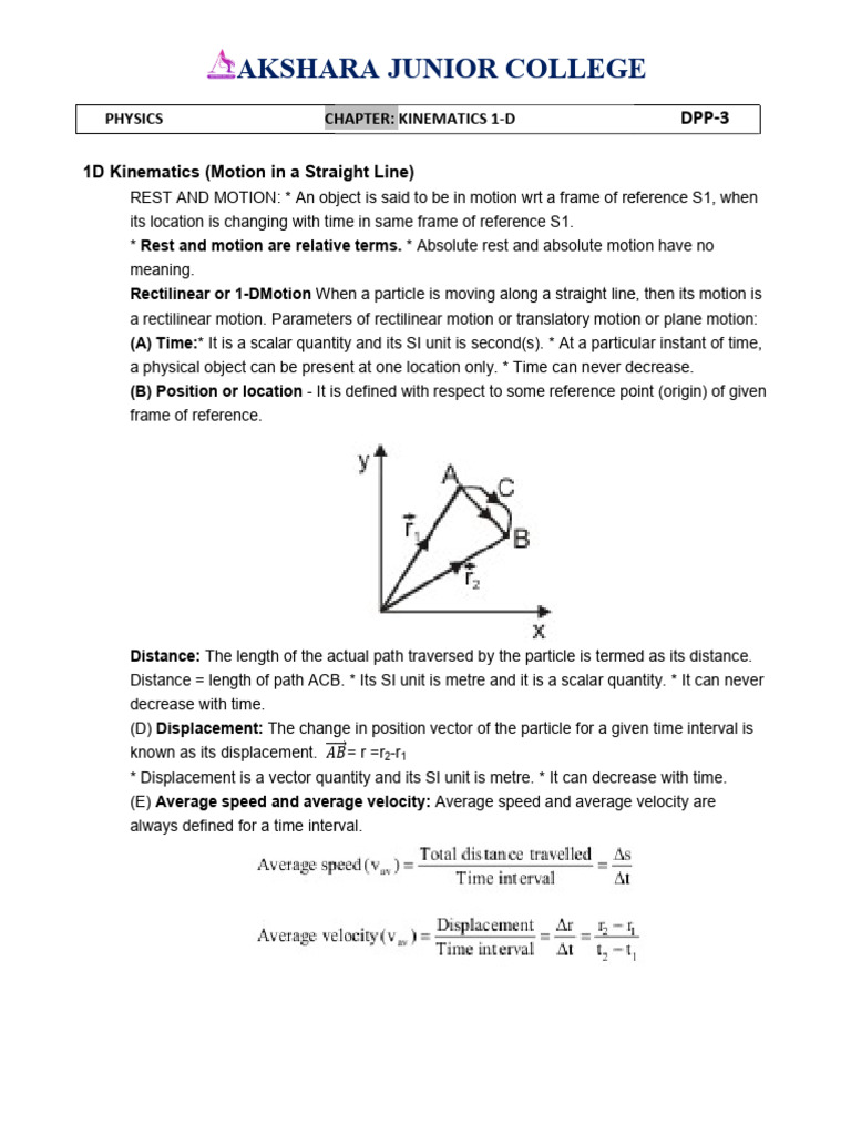 Kinematics 1-D DPP | PDF | Velocity | Acceleration