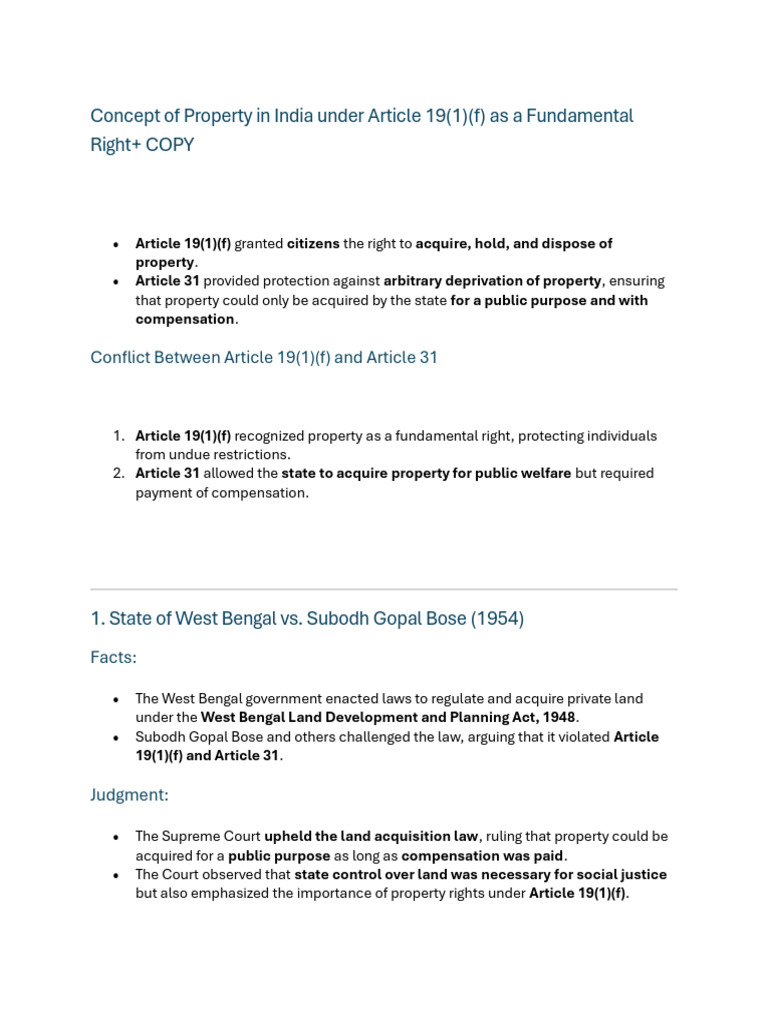 Article 19(1)(f) and Article 31 | PDF | Right To Property | Eminent Domain