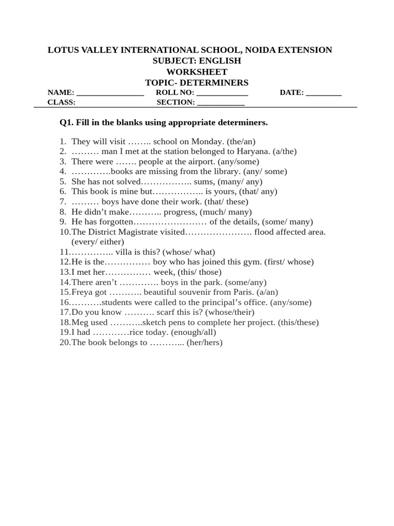 Determiners Ex | PDF