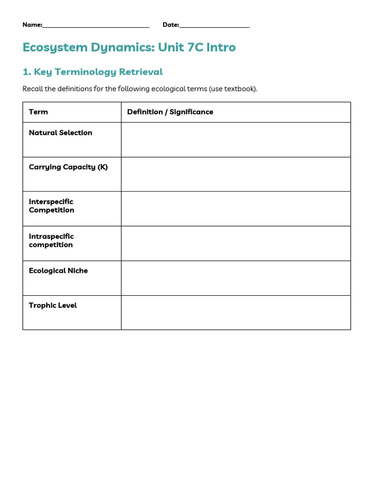 1. Ecosystems Worksheet | PDF | Ecosystem | Eutrophication