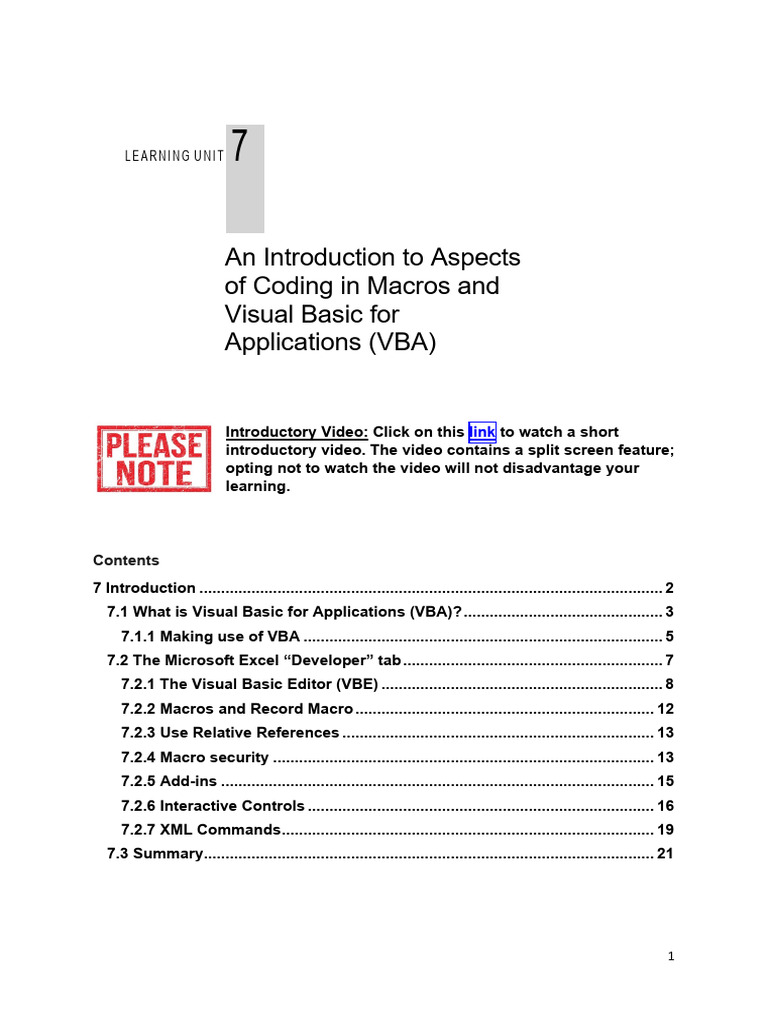 Learning Unit 7 - Left Aligned | PDF | Microsoft Excel | Visual Basic ...