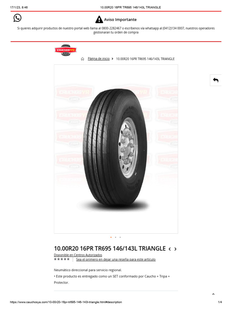 Caucho Radial 10.00r20 16pr Tr695 146 - 143l Triangle | PDF | Neumático ...