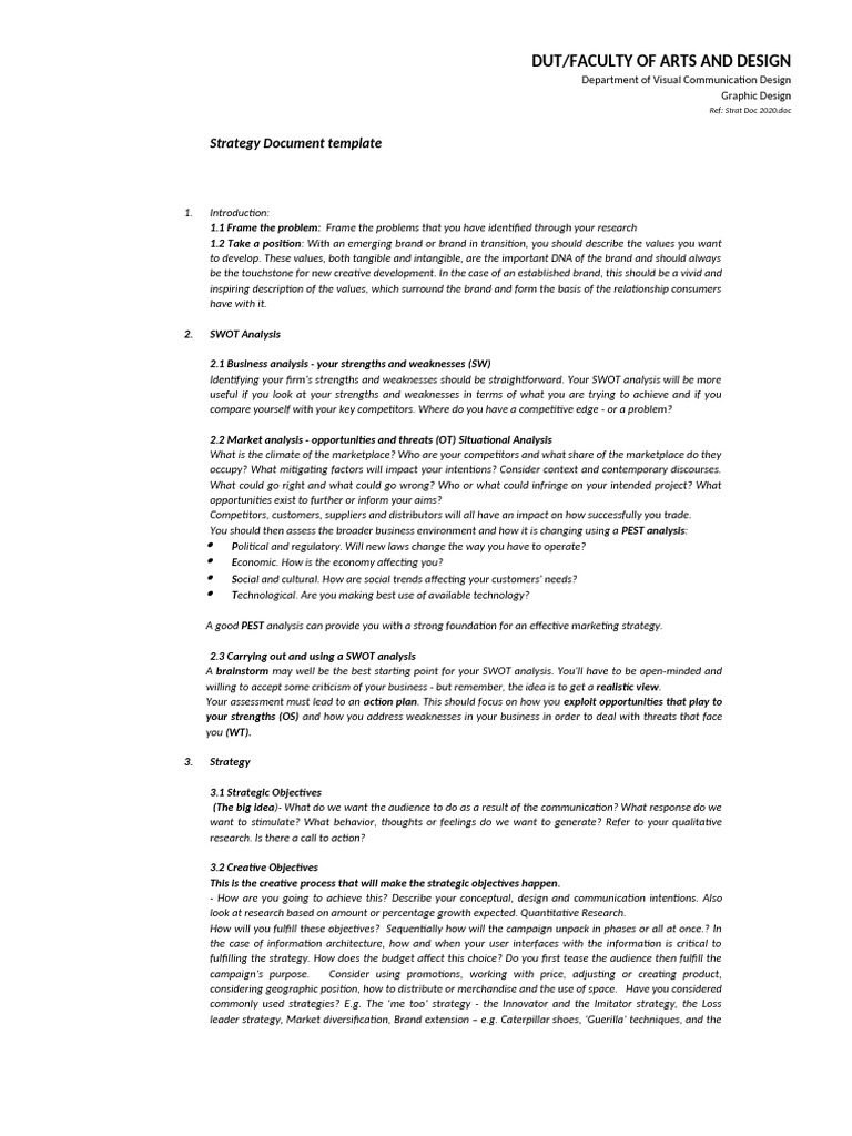 Strat Doc Template | PDF | Brand | Swot Analysis