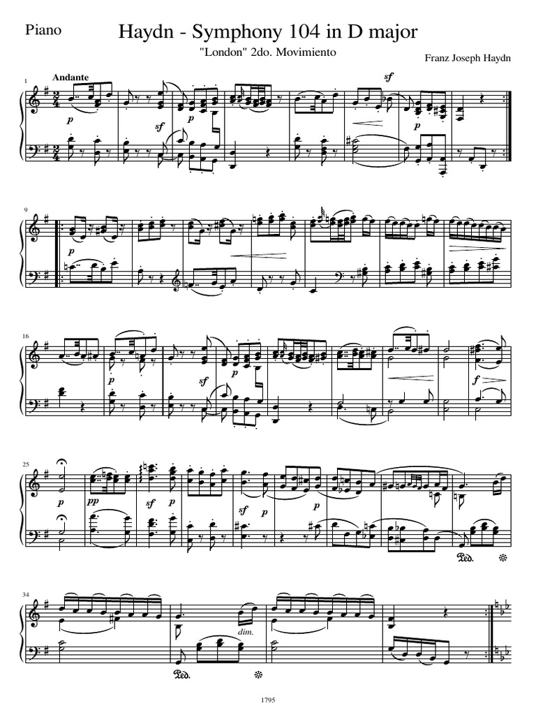 Haydn 104 - 2do Mov - Unpsjb-piano | PDF | Classical Music | Classical ...