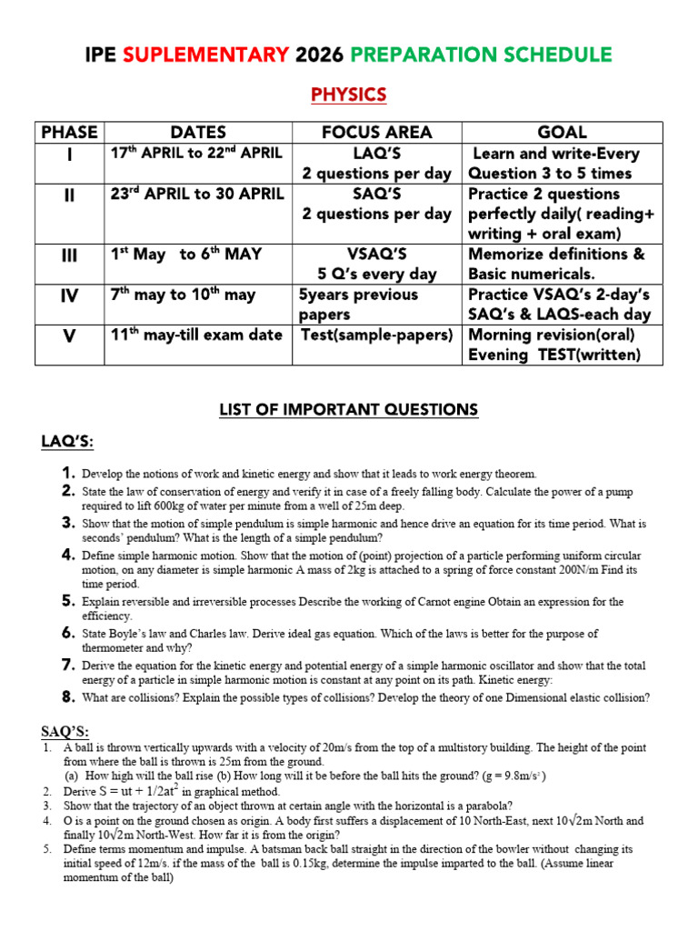 IPE PHYSICS EXAM PLAN | PDF