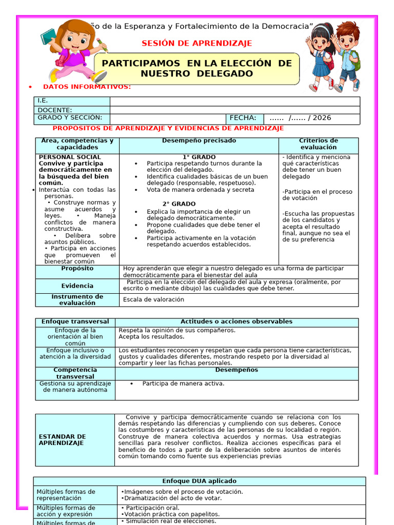 u1 s2 Sesion d1 Ps Participamos en La Eleccion Del Delegado | PDF ...