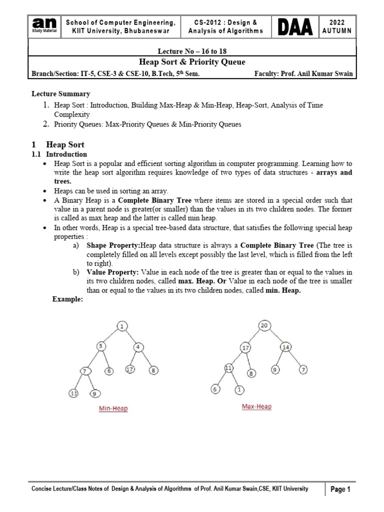 Lecture-16 to 18 Heap Sort & Priority Queue | PDF | Algorithms ...