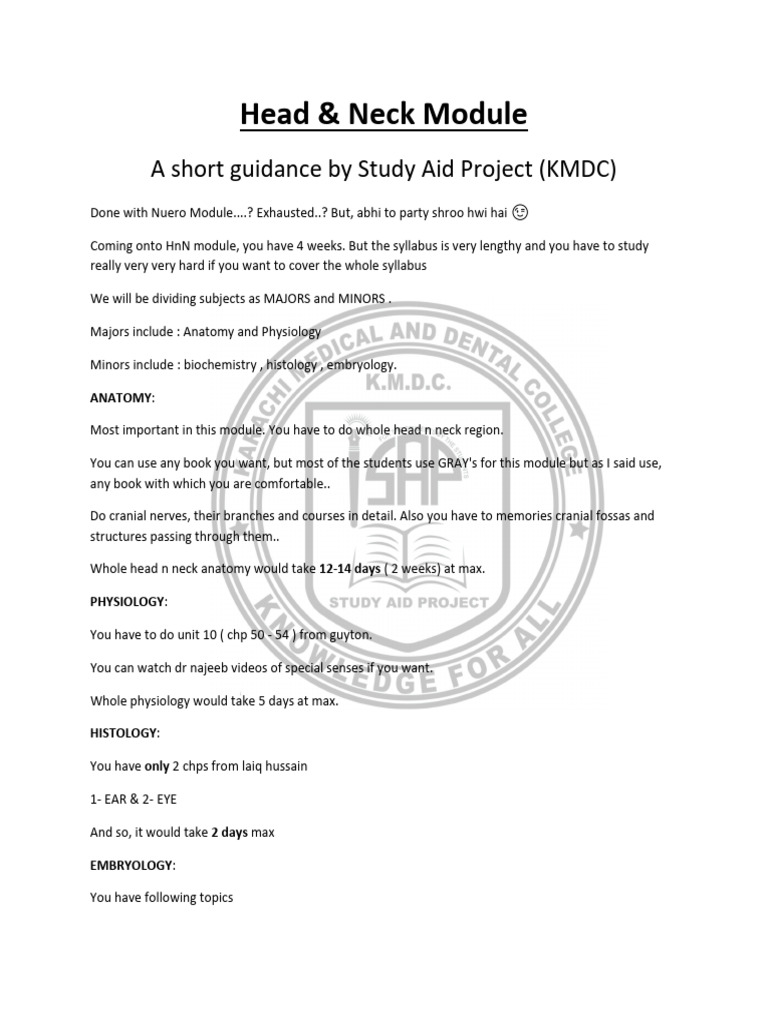 Head & Neck Module Guidance by SAP | PDF | Skull | Primate Anatomy