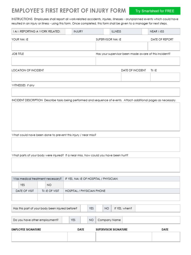 Employee Injury, Accident, Incident Worksheet | PDF