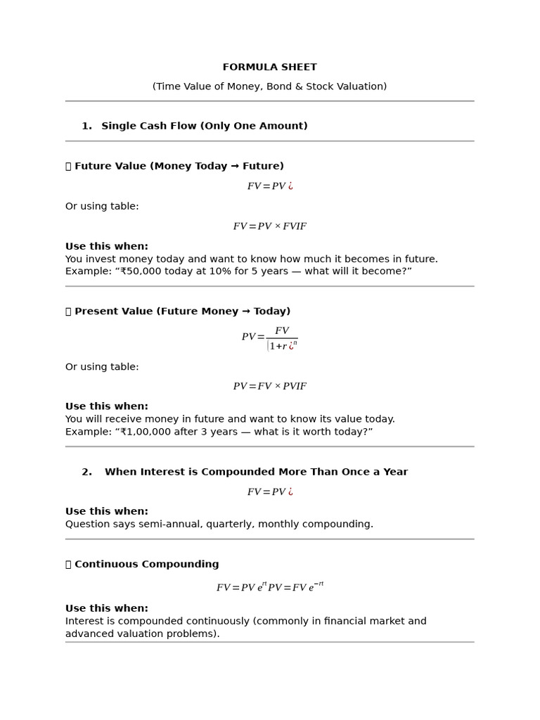 Unit 1 - Formulas | PDF | Present Value | Business
