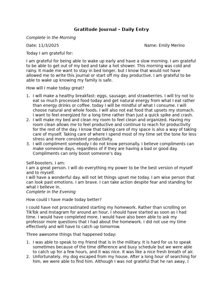 Gratitude Journal Entry Template(3) | PDF | Feeling | Gratitude