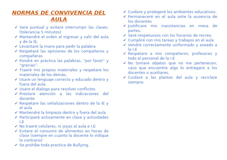 Normas de Convivencia Del Aula 2024 | PDF