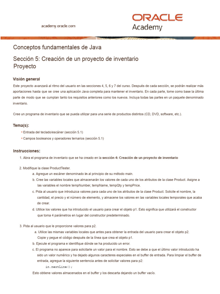 JF_5_Project_esp (1) | PDF | Java (lenguaje de programación) | Programa ...