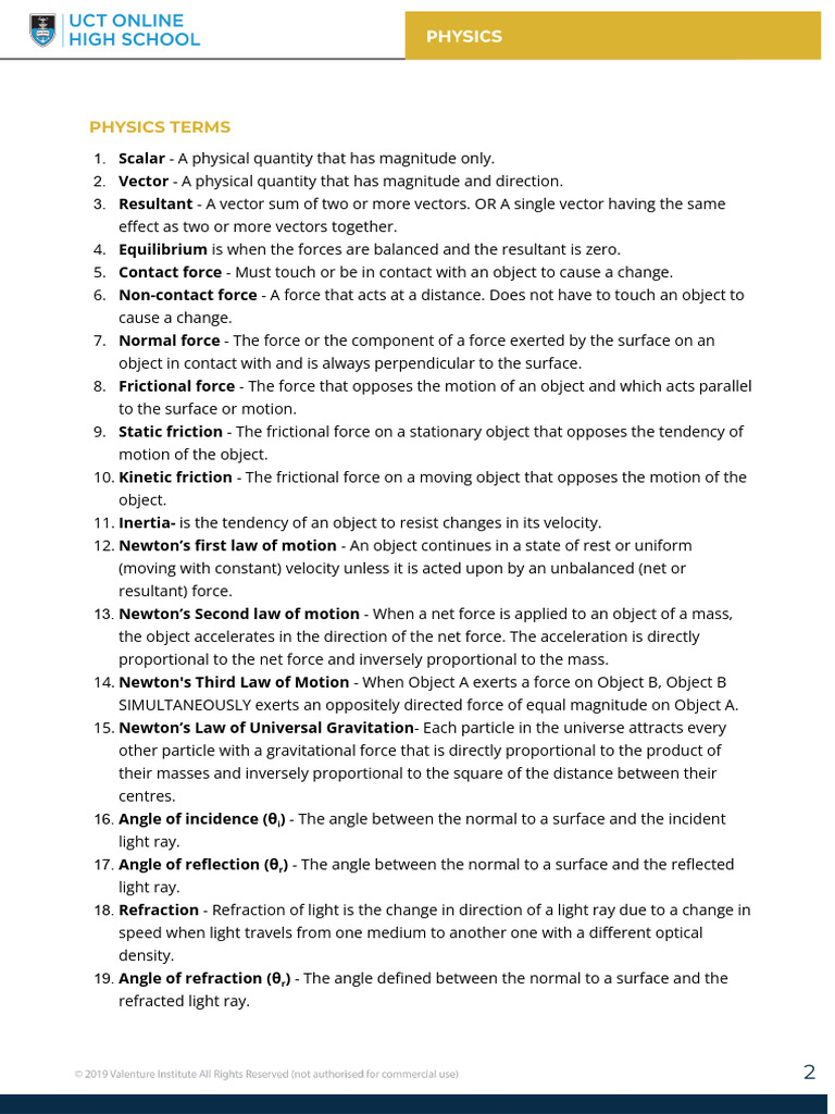 Term 1-4 examinable physical science definitions (1) | PDF | Acid | Force