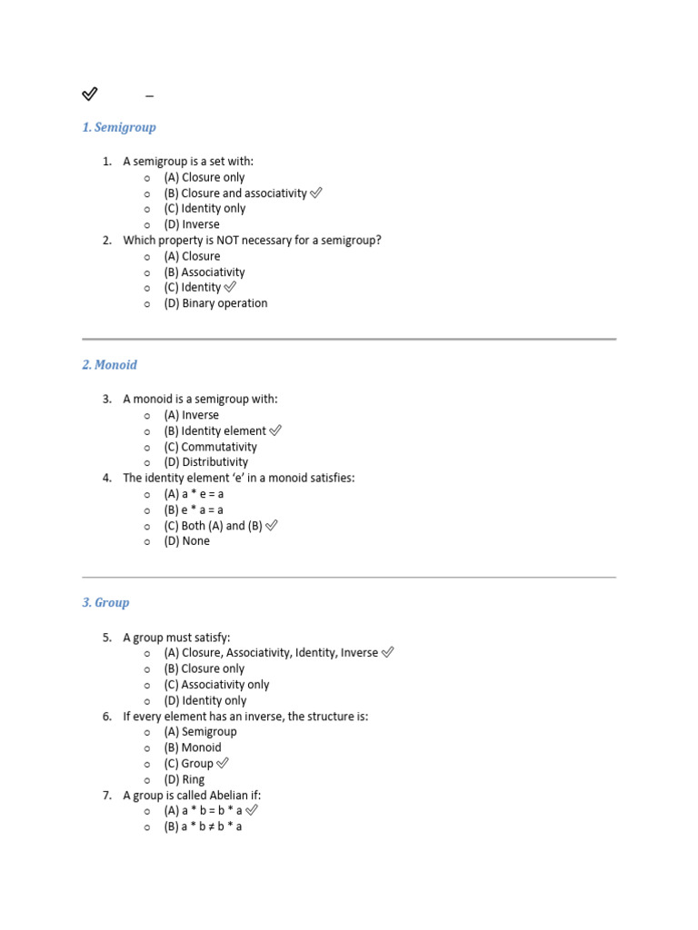 UNIT-2 (Algebraic Structures)MCQ | PDF | Group (Mathematics ...