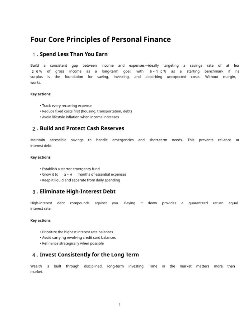 Four Core Principles of Personal Finance | PDF