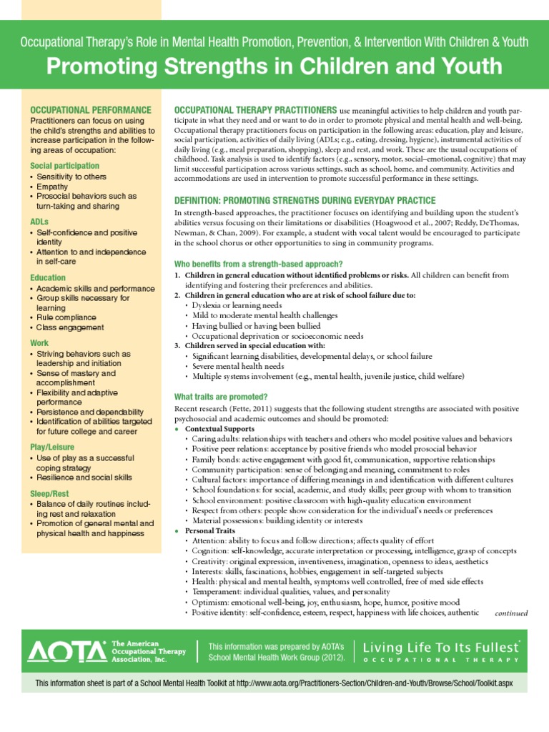 Promoting Strengths in Children and Youth Occupational Therapy