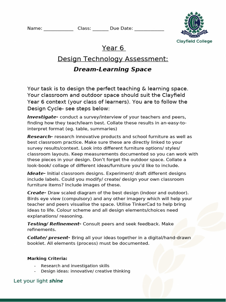 Task Sheet- Design Technology | PDF | Classroom | Creativity