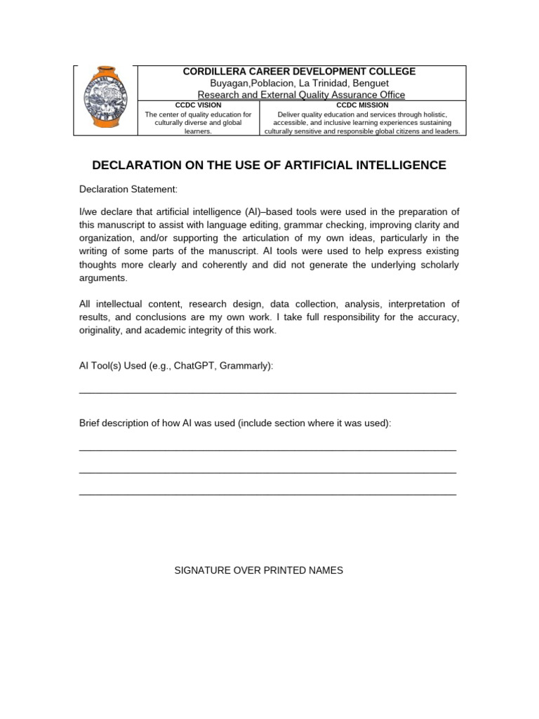 AI Declaration Form Undergraduate | PDF