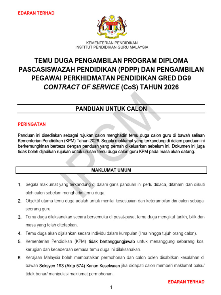 1) Panduan Untuk Calon Temu Duga PDPP & Cos | PDF