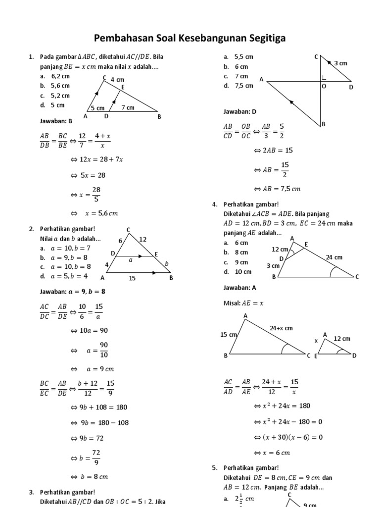 9 Smp Soal Pembahasan Kesebangunan Dan Kongruensi