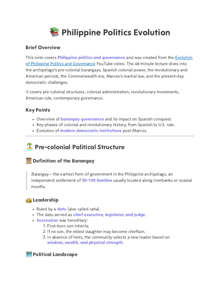 Evolution of Philippine Politics and Governance | PDF | Philippines ...