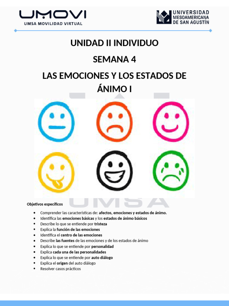 Lectura Semana 4 las emociones y los estados de ánimo parte 1 | PDF ...