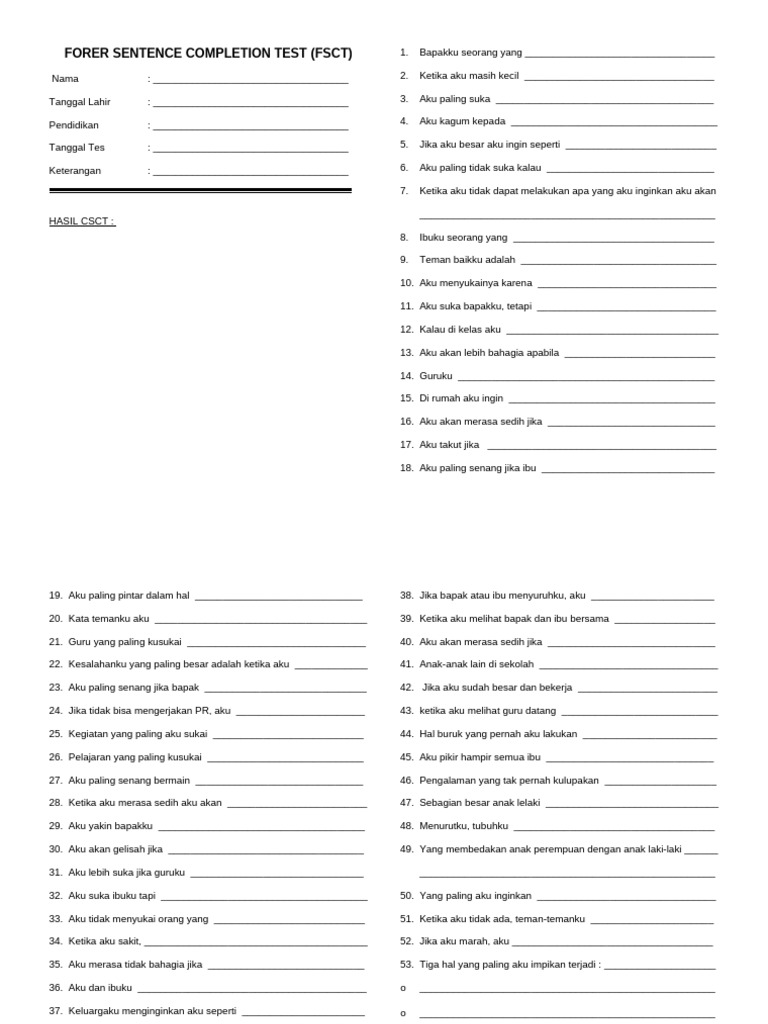 Forer Sentence Completion Test | PDF