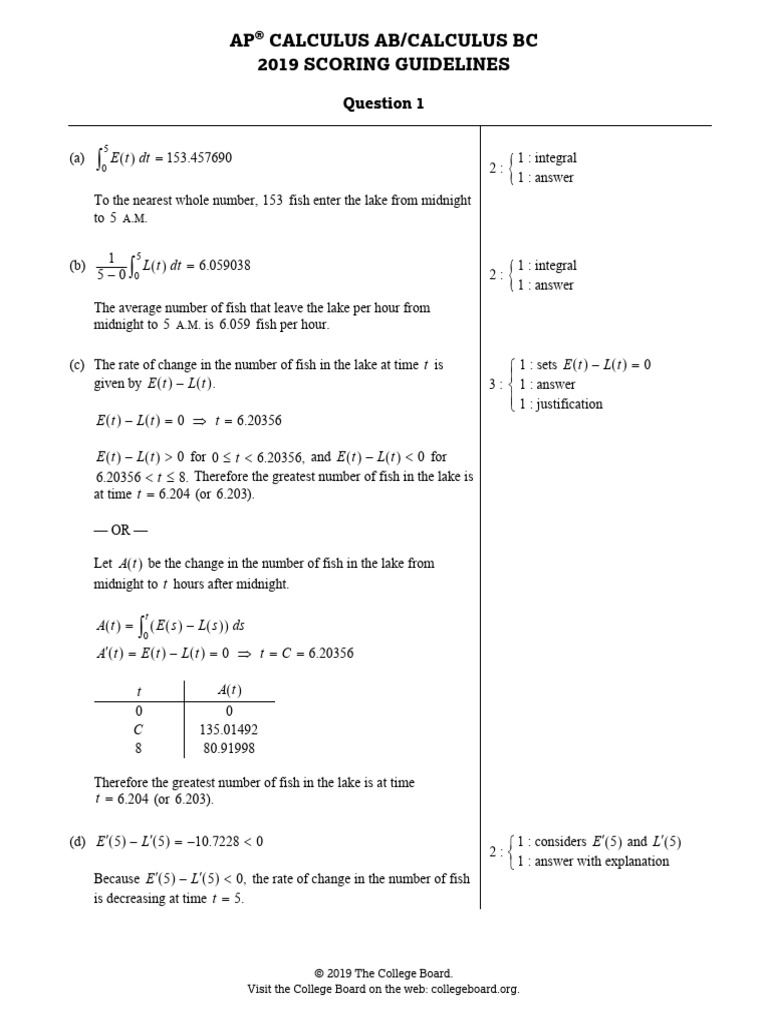 AP+Calculus+AB+2019+Free+Response+Scoring+Guidelines | PDF | Integral ...
