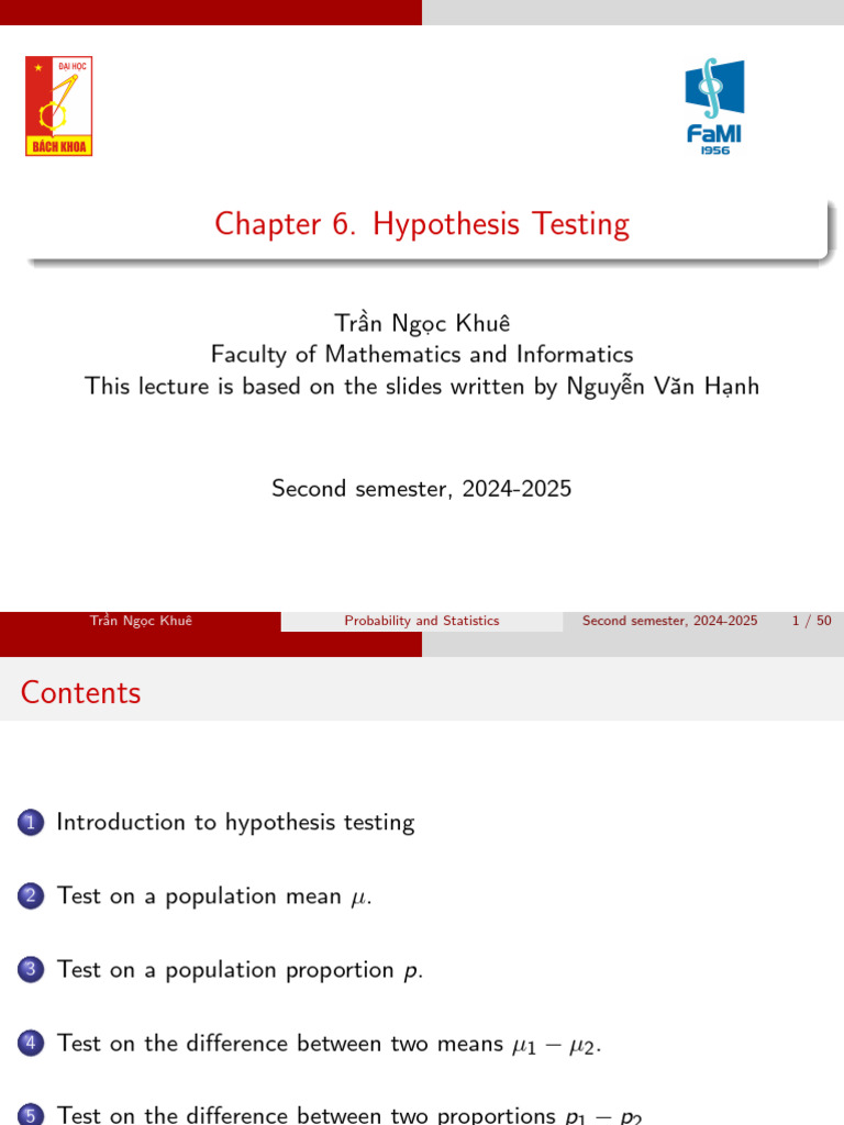Chapter 6_hypothesis Testing | PDF | Type I And Type Ii Errors | Hypothesis