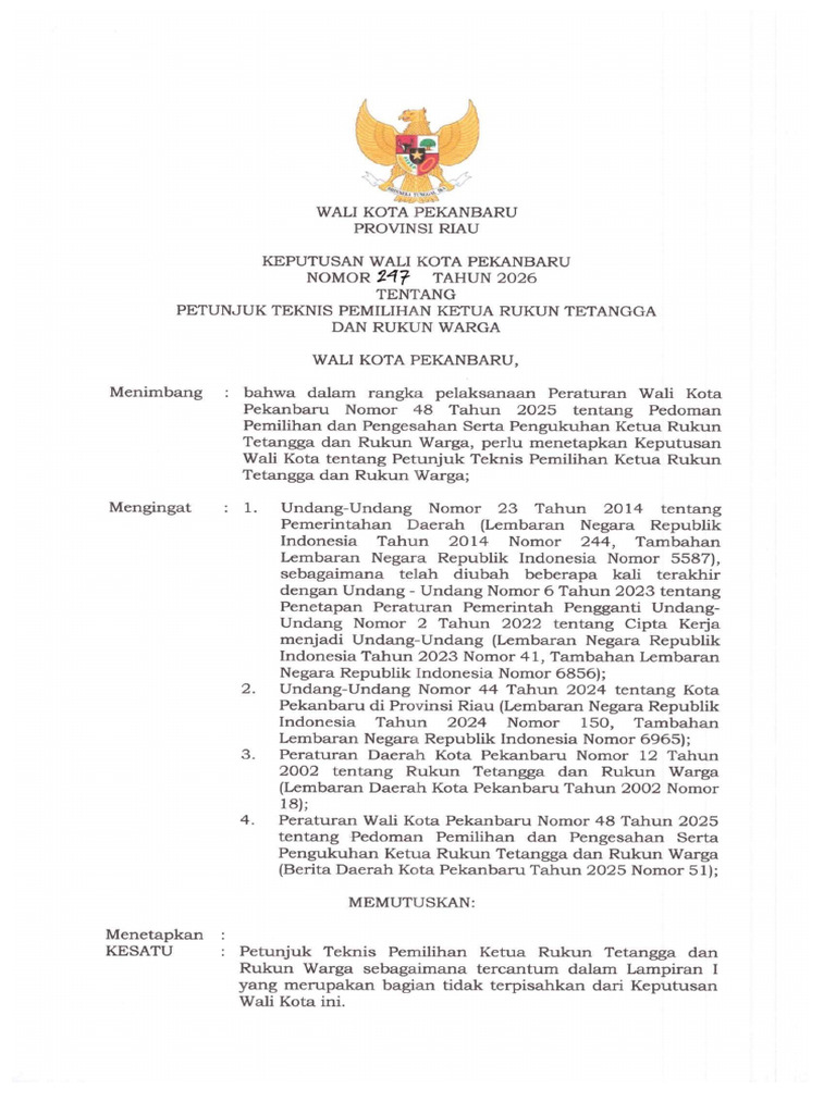 SK Nomor 247 Tahun 2026 Ttg Juknis Pemilihan RT RW | PDF