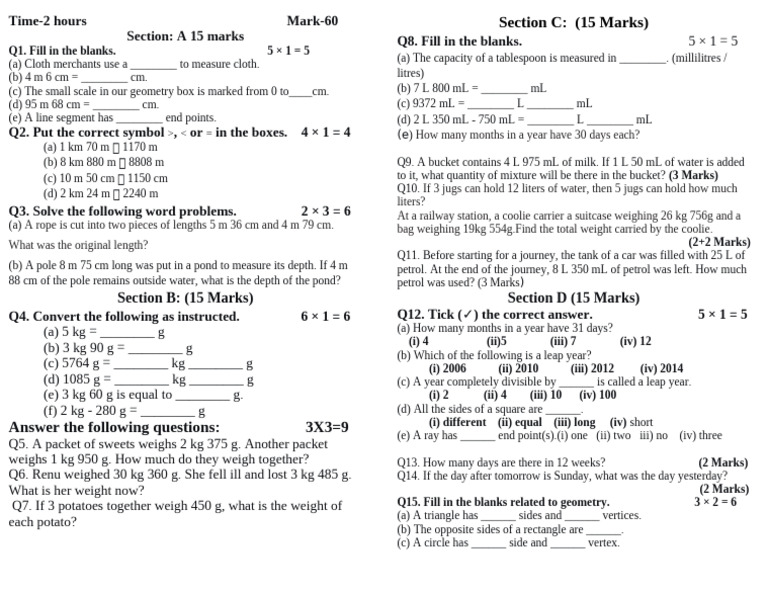 STD 3 Math | PDF | Litre | Metrology