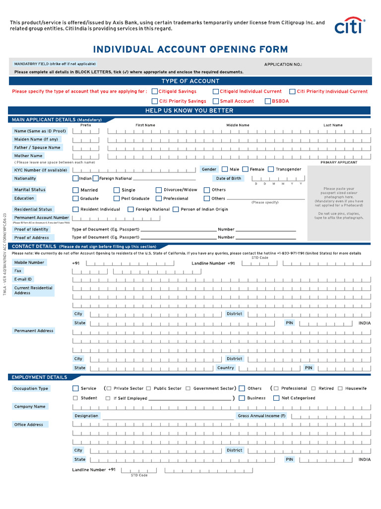 City Bank Individual Account Opening Form Download in PDF 2 | PDF ...