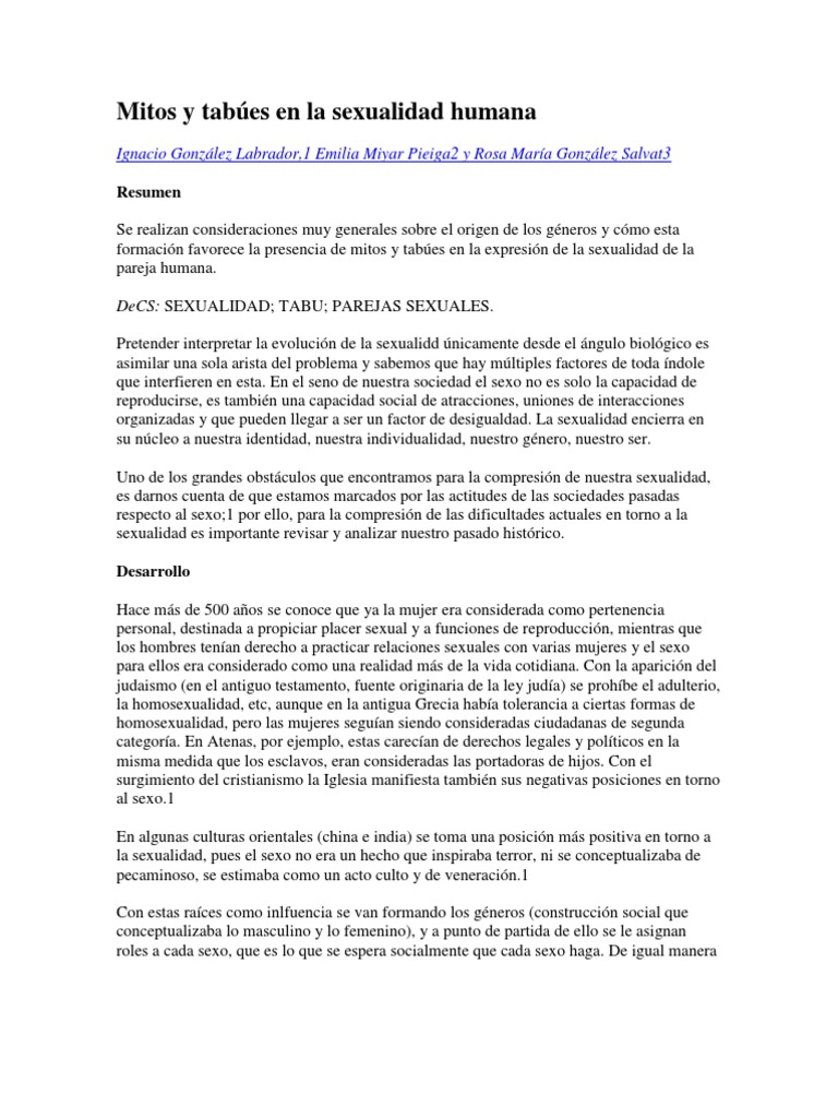 Articulo Mitos y Tabúes en La Sexualidad Humana | PDF