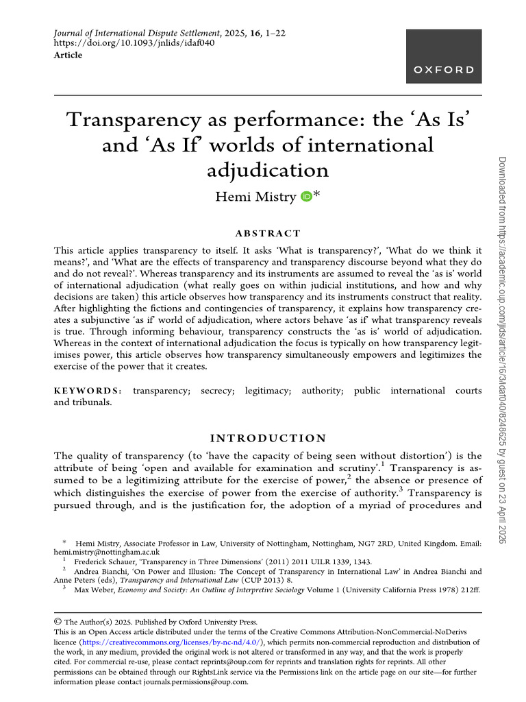 Transparency as Performance The ‘As Is’ and ‘As If’ Worlds of ...