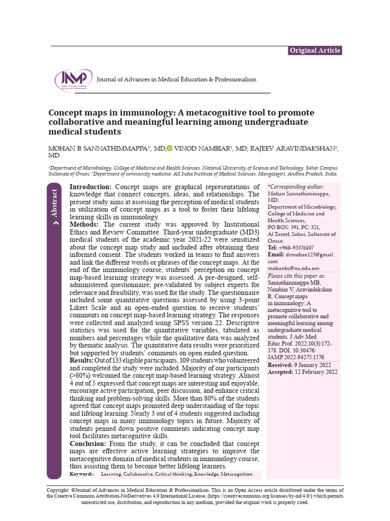 Concept Maps in Immunology a Metacognitive Tool To | PDF | Learning ...