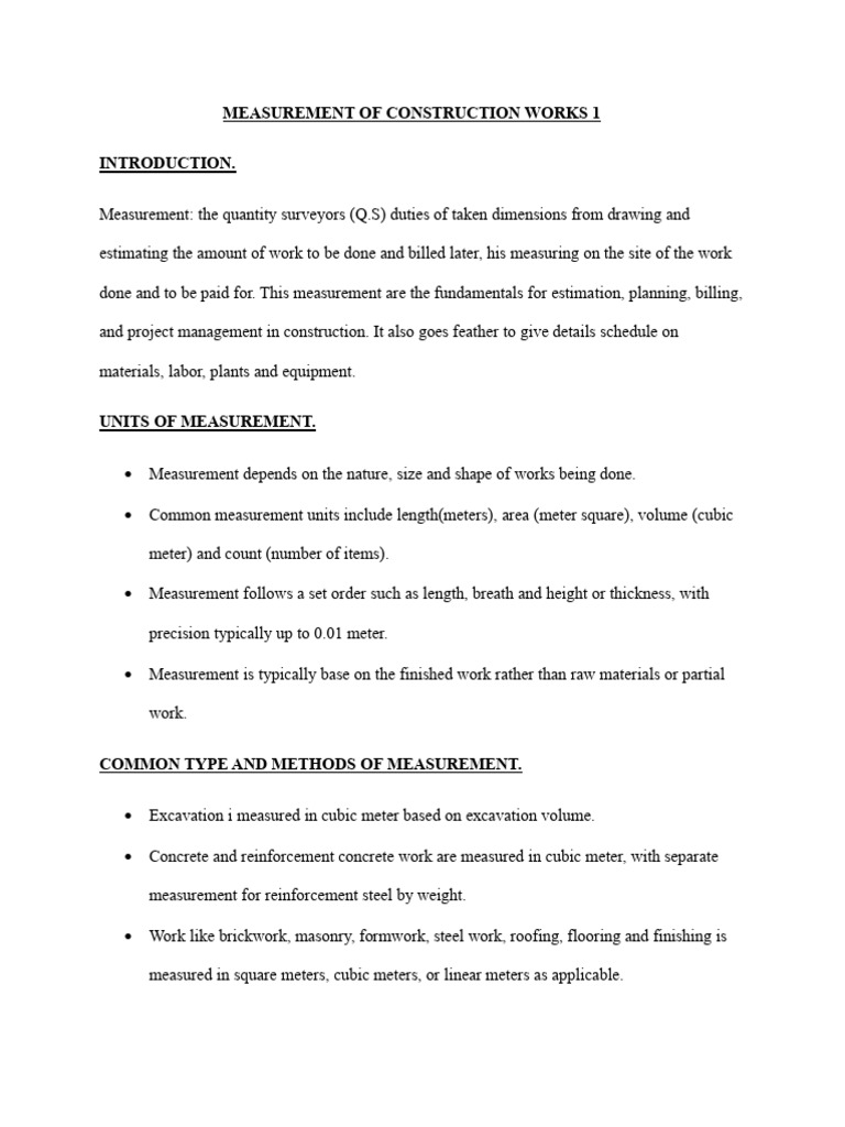 Measurement of Construction Works 1 | PDF | Measurement | Volume