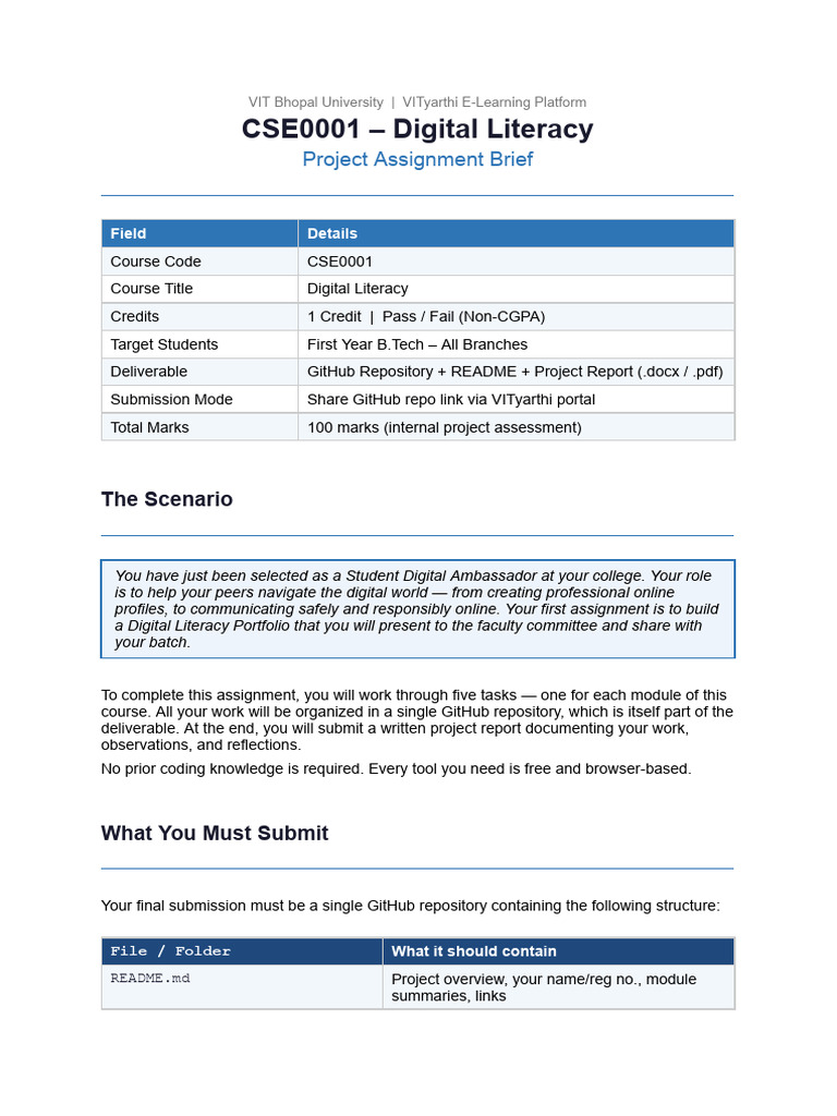 CSE0001 Digital Literacy Project Brief | PDF | Cybercrime | Computing