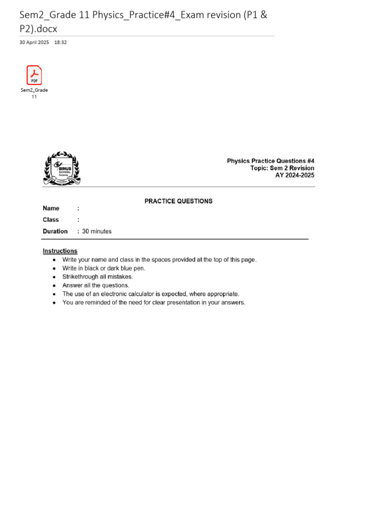 Physics Sem 2 Exam p1 Practice Markscheme | PDF