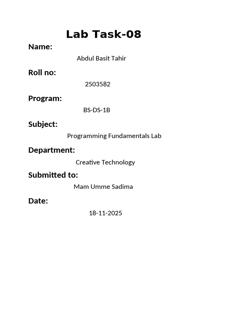 2503582-Abdul Basit Tahir-Lab Task-08 | PDF