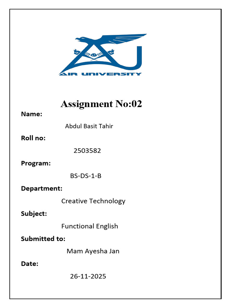 2503582 Abdul Basit Tahir Assignment 02 | PDF