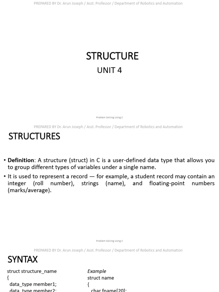A-unit 4 Structure Nested Structure | PDF | Pointer (Computer ...