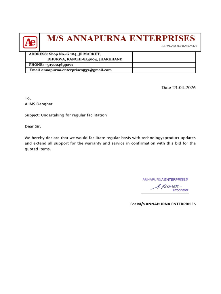 AP Regular Facity Letter | PDF
