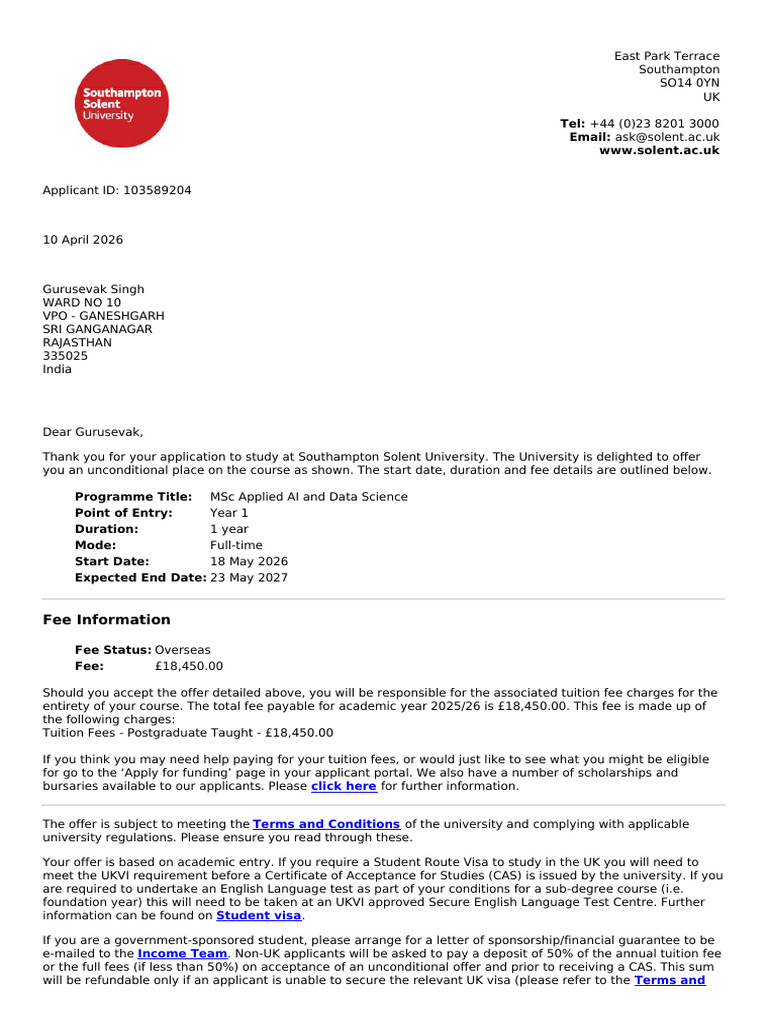 Unconditional Offer Letter (3) | PDF | Disability